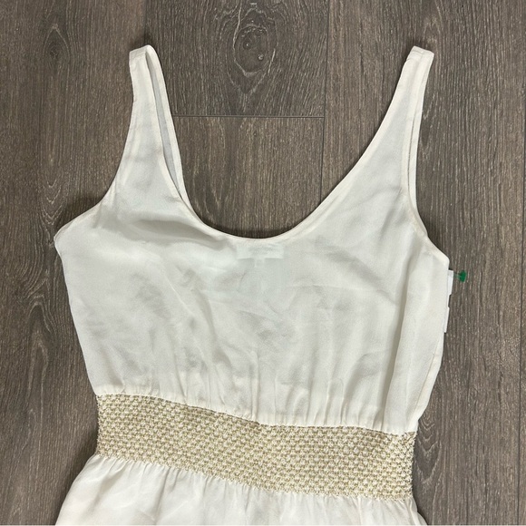 Aritzia Babaton Blythe Mini Dress Silk Off White sleeveless smocked waist XXS - Picture 5 of 15